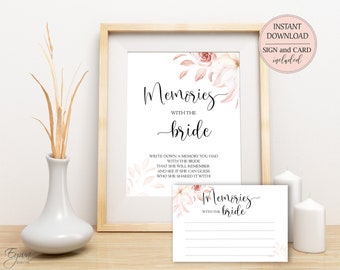 Burgundy and Blush Memories with the Bride Cards Game Share a Memory Game Floral Bridal Shower Game Cards and Sign Instant Download W2