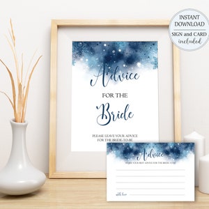 Consejos azules de invierno para la novia Palabras nupciales de sabiduría Bienes deseos Signo de consejo y tarjeta imprimible Descarga instantánea W9