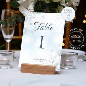 Modèle de numéros de Table de mariage au pays des merveilles d'hiver, cartes de numéros de Table modifiables, téléchargement instantané, décor de Table de fête à faire soi-même W4