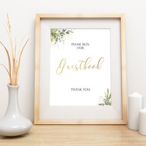 Greenery Please Sign Our Guestbook Sign Gold Guest Book Wedding Sign Printable Wedding Signs Guest Book Table Sign Instant Download W8