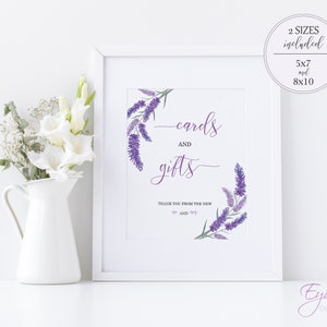 Lavender Cards and Gifts Sign Purple Wedding Sign Floral Wedding Gift Table Sign Cards and Gifts Printable Instant Download W20