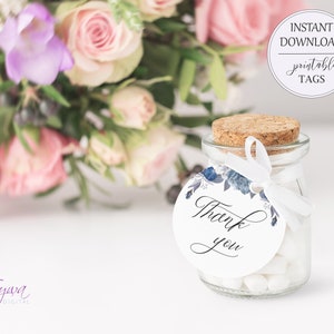 Silver and Blue Rose Favor Tags Printable Thank You Tag Wedding Favors ...