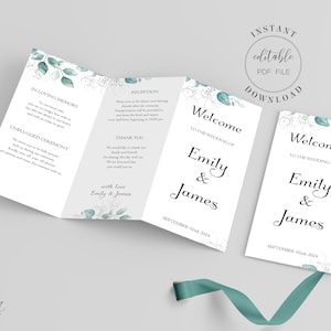 Eucalyptus Greenery Trifold Wedding Program Template Editable Wedding Ceremony Tri-Fold Order Of Service Editable PDF Instant Download W7