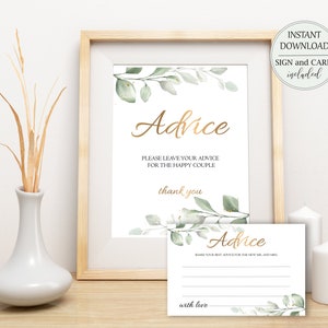Greenery Hochzeitsratschläge und Zeichen Printable Gold Hochzeitskarten Ehe Ratkarten Worte der Weisheit Hochzeitswünsche Sofort Download W24