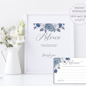 Silber und Blaue Ratschlagkarten Hochzeit Druckbare Ratschlagkarte Ehe Ratschlagkarten Worte der Weisheit W23