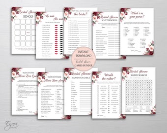 Burgundy Blush Brautdusche Spiele Bundle: 10er Set (Instant Download)