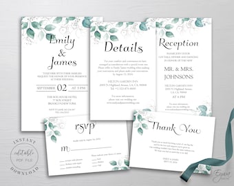 Eucalyptus Wedding Invitation Set: Greenery Template (Digital Download)