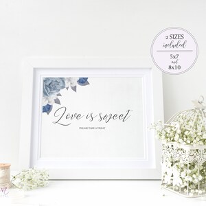 Silver and Blue Rose Wedding Favors Printable Floral Favors Sign Wedding Table Sign Please Take a Treat Sign Instant Download W23