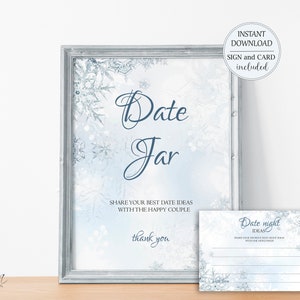 Winter Wonderland Date Night Jar Sign and Cards Wedding Bridal Shower Games Date Night Ideas Blue Date Jar Sign Instant Download W4