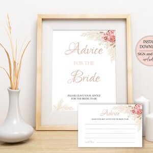 Pampas Grass Bruidsadvies Teken en Kaart Afdrukbare Boho Woorden van Wijsheid Advies voor de Bruid Welwensen Instant Download W5