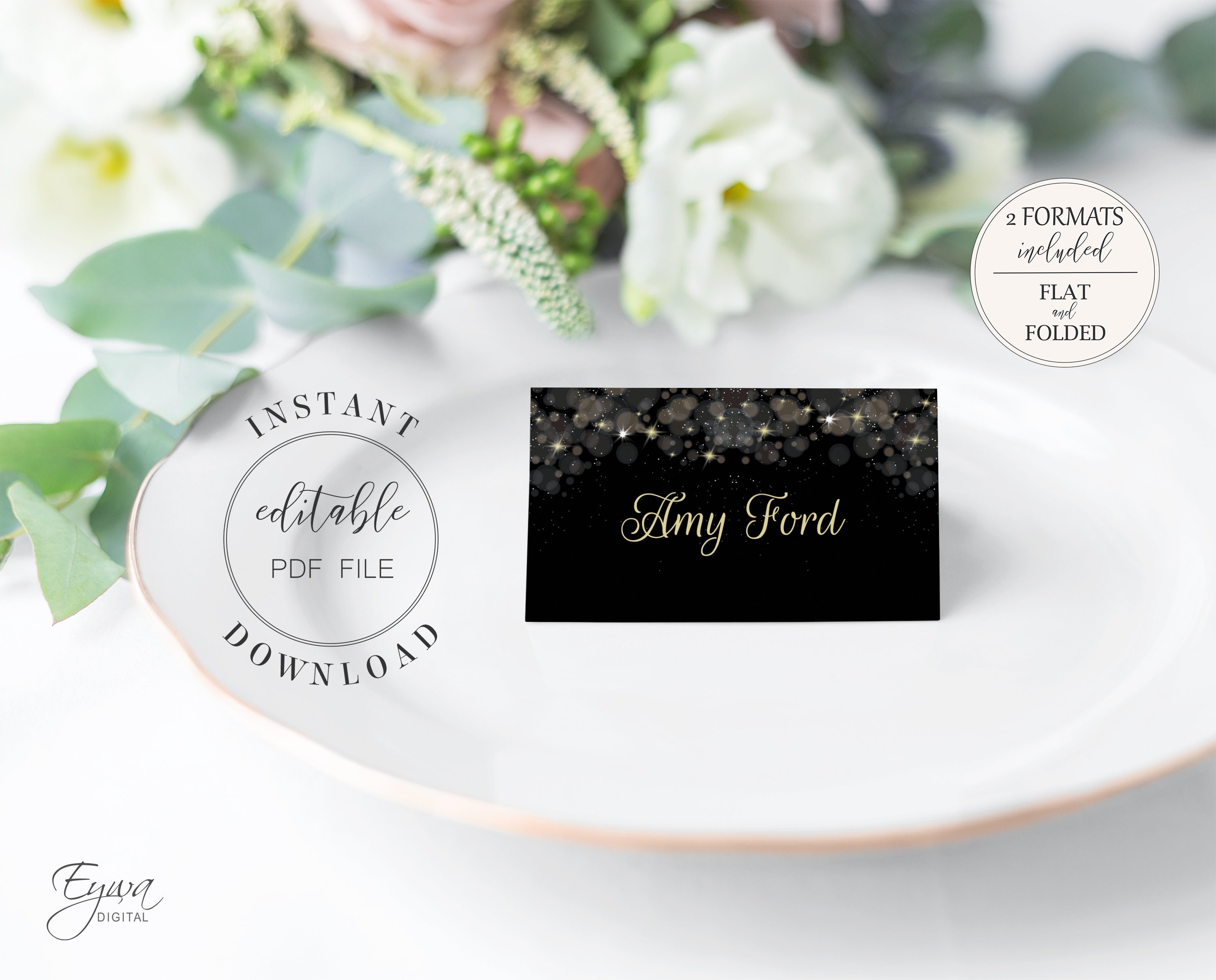 Black and Gold Gift Tag Template Printable Glam Christmas Tags - Etsy