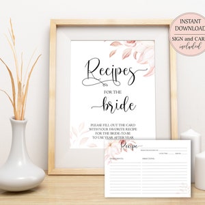 Floral Bridal Shower Recipe Cards Printable Dusty Red Brown Recipes for the Bride Bring A Recipe Shower Recipe Card Instant Download W6
