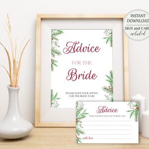 Kerst groen advies voor de bruid Bruidsdouche advieskaarten Rode bruidsadvies Teken Afdrukbare Well Wishes Instant Download W3