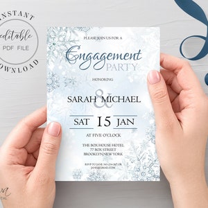 Winter Wonderland Engagement Party Invitation Template Editable Frozen Snowflakes Engagement Invite Editable PDF Instant Download W4