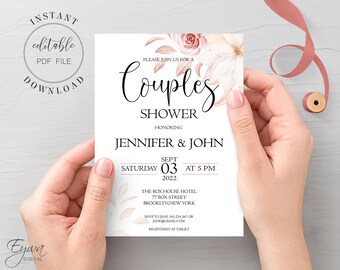 Dusty Red Brown Couples Shower Invitation Template Editable Floral Wedding Shower Invite DIY Invite Instant Download Editable PDF W6