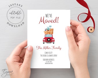 Moving Announcement Card with Car & Boxes (Editable PDF)