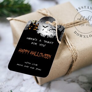 Spooky Halloween Gift Tag Template Black Trick or Treat Favor Tag Imprimable Présent Tags Personnalisé Tags Modifiable Pdf Téléchargement instantané H44