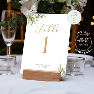 Groen en goud bruiloft tafelnummers sjabloon bewerkbare tabelnummerkaarten Instant Download DIY Party Table Decor W8