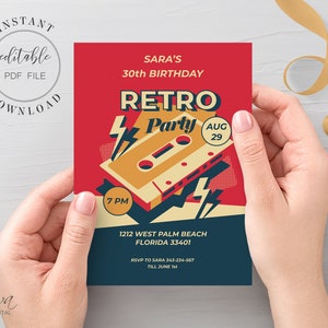 Retro Birthday Invitation Template Editable 70s 80s Birthday Invite Retro Themed Birthday Party Invitation Instant Download Editable PDF