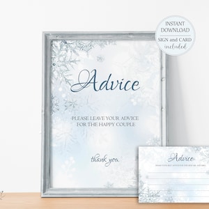 Winter Wonderland Wedding Advice Cards and Sign Printable Marriage Advice Cards Words of Wisdom Wedding Wishes Instant Download W4