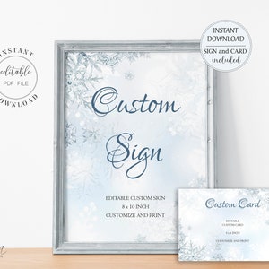 Winter Wonderland Custom Sign and Cards for Wedding Bridal Shower Editable Event Sign Template Editable Cards Instant Download W4