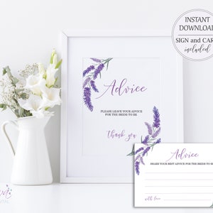 Lavendel Ratschlag Zeichen und Karten Hochzeit druckbare Ratschlagkarte Heirat Ratschlagkarten Worte der Weisheit Well Wishes Instant Download W20