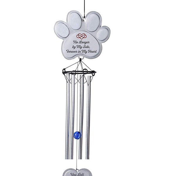 Pet Memorial Wind Chime Gifts Pawprint Dog Remembrance Wind Chime with Heart-Shaped Pendant, Pet Loss Gifts, Forever in My Heart