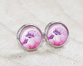 10 mm Blumen Ohrringe lila-pink-rosa, Edelstahl Schmuck, Ohrringe individualisierbar