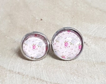 Rosen Ohrringe rosa, blau, Cabochon 10/12 mm, Edelstahl Fassung individualisierbar