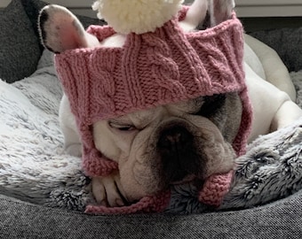 Dog Bonnet , Hand knitted dog bonnet, Puppy hat, Pet Clothing, Dog Clothing Accessories, woolly dog hat ,  Pooch Clothing, Dog Gift