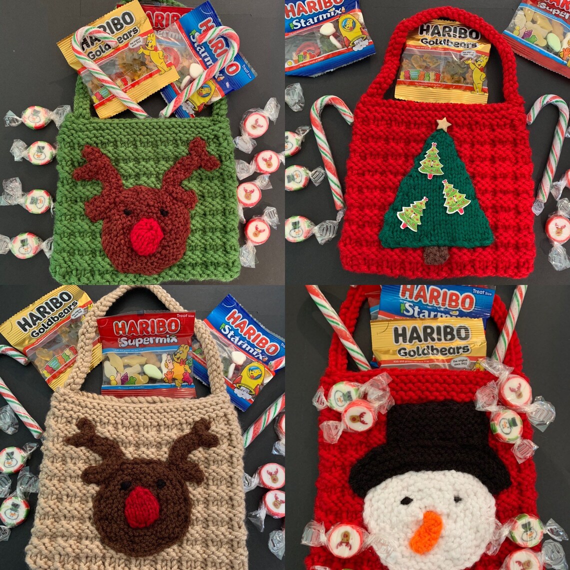 Christmas Gift Bag Hand Knitted Festive Bag Christmas Treat - Etsy UK