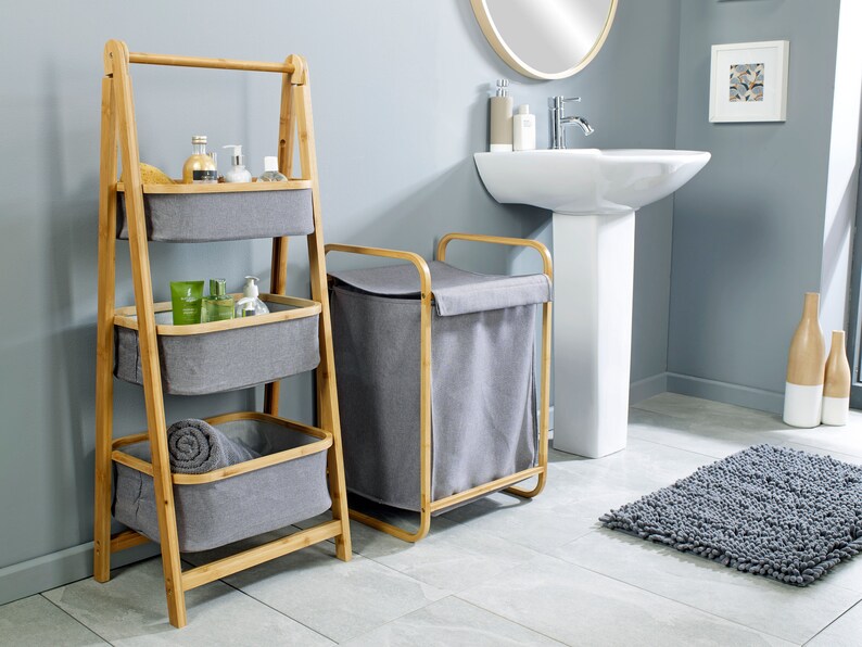 Bamboo 3 Tier Grey Storage Unit Bathroom Accessories Storage Etsy UK