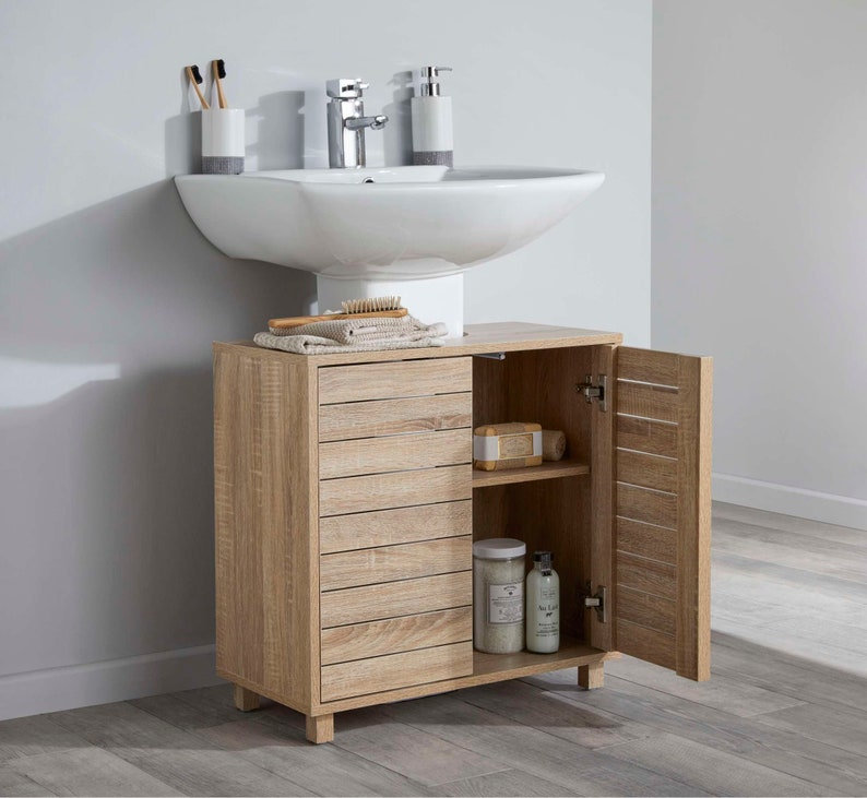 Light Wood Bathroom Furniture Collection Tallboy Caddy Floor Etsy UK