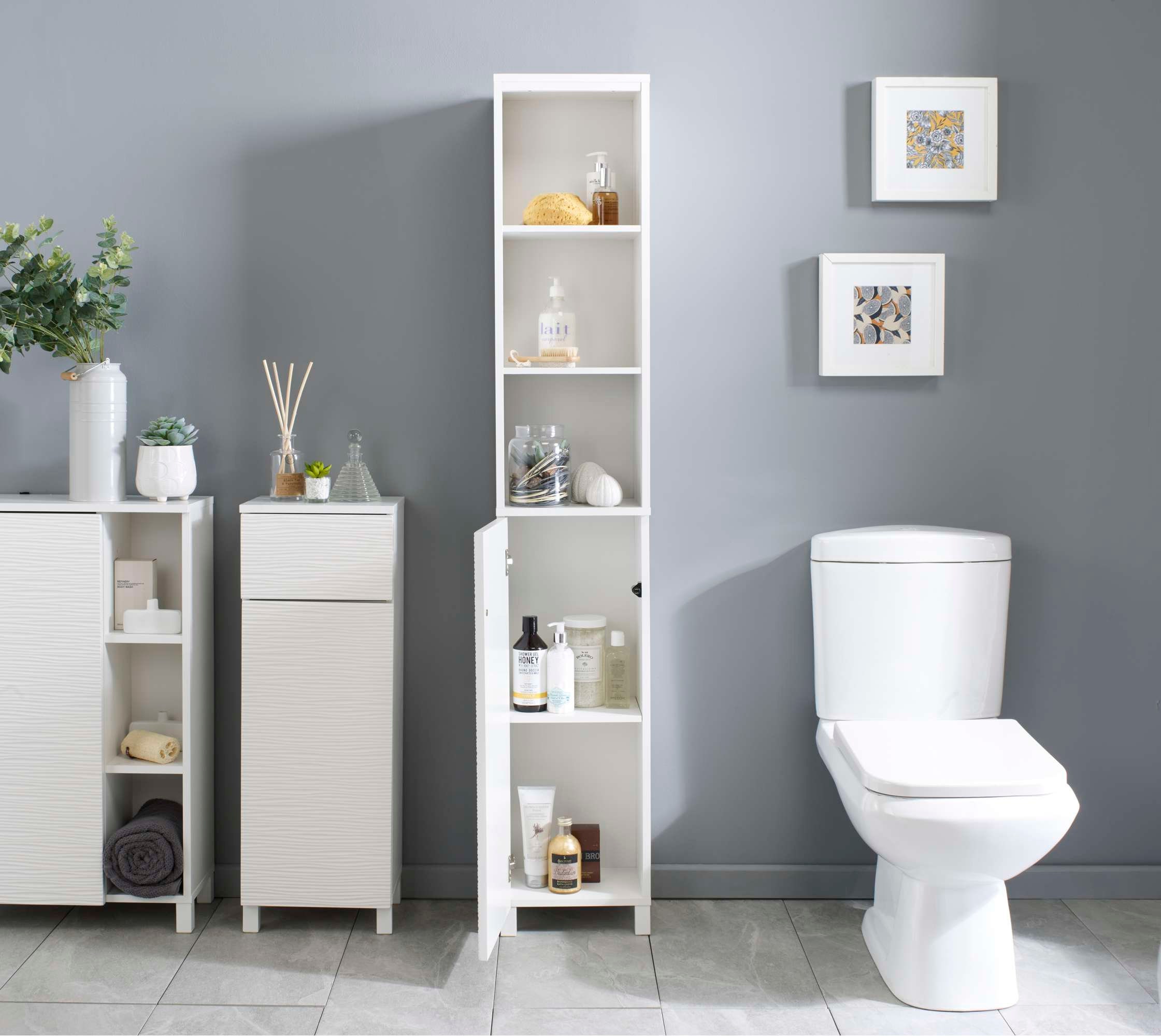 Bathroom Tallboy Storage White Ripple Effect Furniture Etsy UK