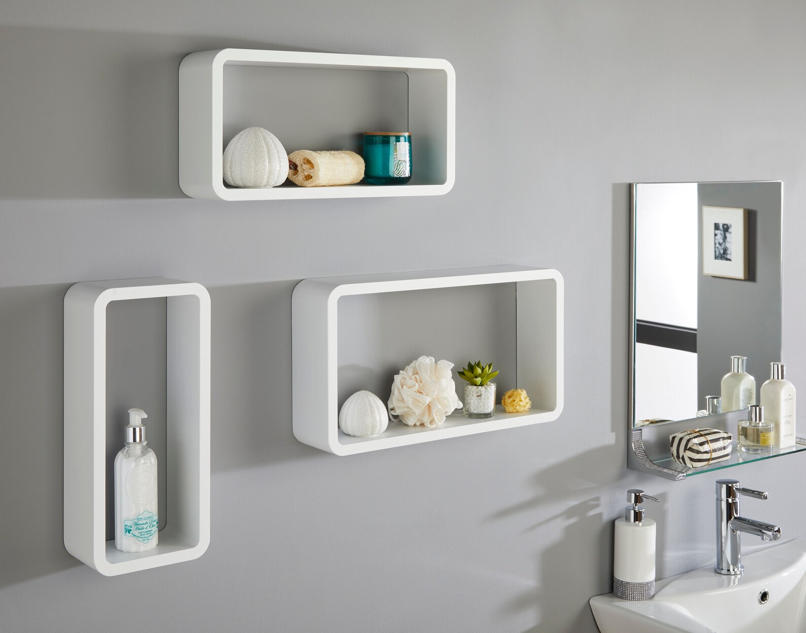 Floating Wall Cube Shelves Set of 3 White Hanging Storage Etsy