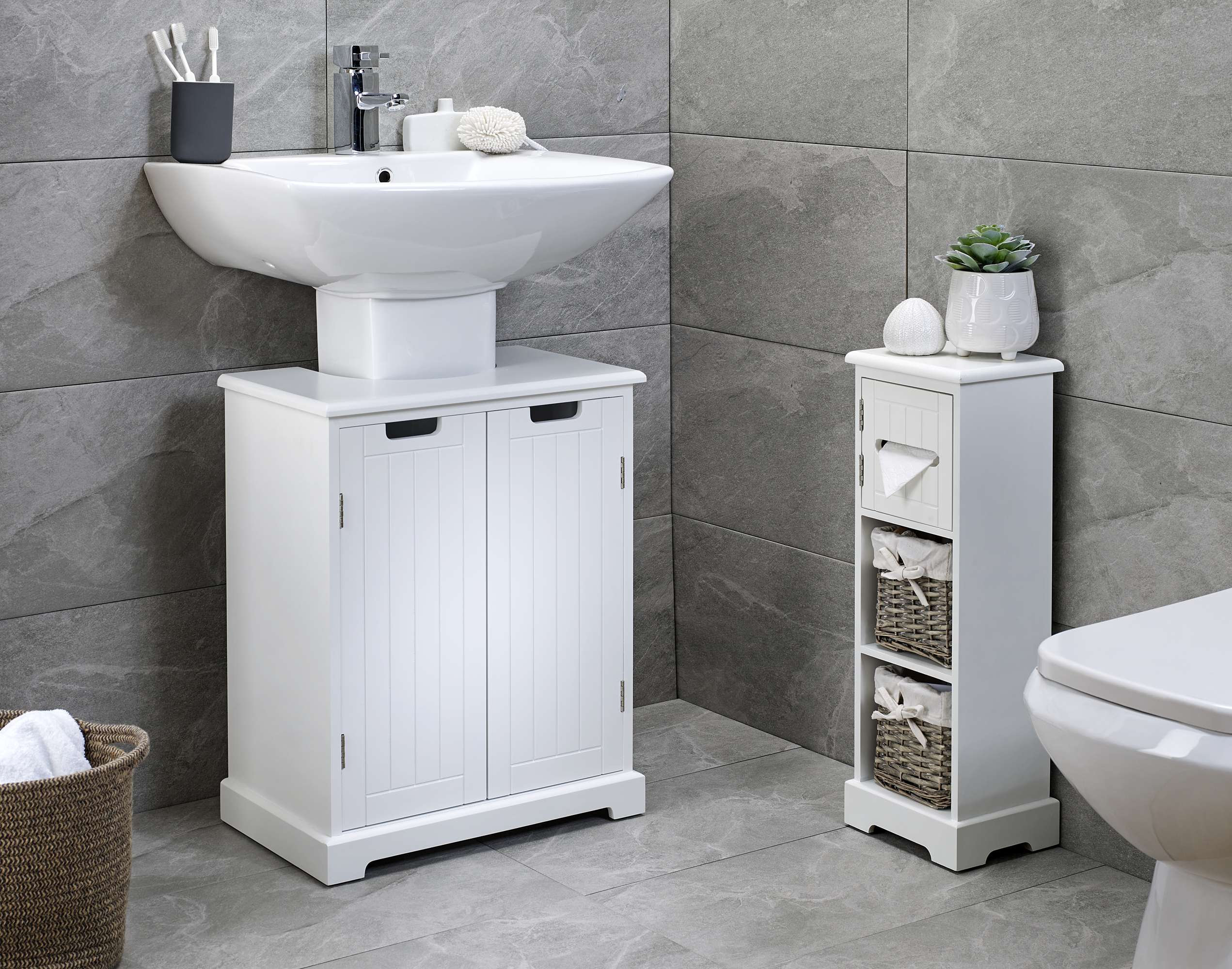 White Slatted Style Under Sink Basin Storage Unit Furniture Etsy UK