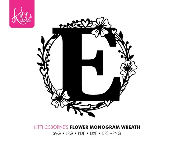 Download Monogram Wreath Letter E Paper Cut Template Machine Etsy