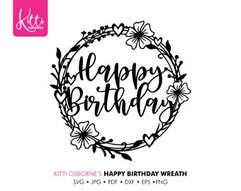 Happy Birthday pretty Wreath – Paper cut Template • Machine cutting • SVG