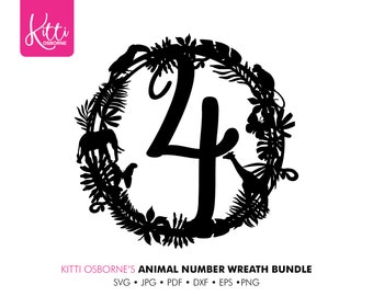 4th Birthday, Animal Number 4 frame – Paper cut Template • Machine cutting • SVG