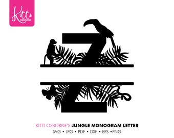 Letter Z SVG Jungle Monogram Alphabet. Paper cut/vinyl template