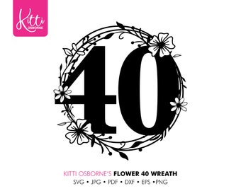 40th Birthday/anniversary monogram frame. Paper cut template. SVG. Instant Download