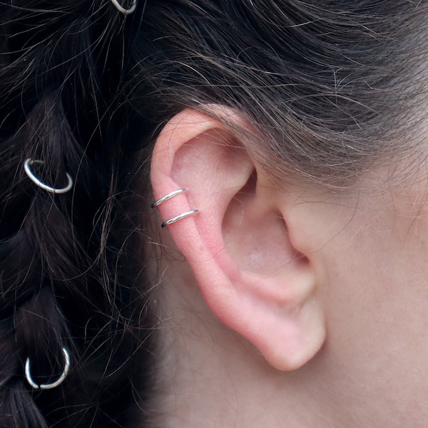 Double Bar Sterling Silber Ohrmanschette | Kein Piercing | Rund Draht Ohrmanschette | Minimalistischer Schmuck | Minimal Schmuck für jeden Tag | Silber