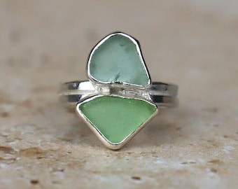 Taille britannique R | Bague empilable en argent sterling avec verre de mer du pays de Galles | Bague minimaliste en verre de mer|Bague pour tous les jours à empiler parfaitement|Bijoux de plage recyclés