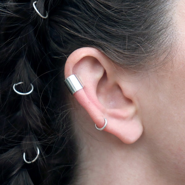 10mm Mirror Shine Sterling Silver Ear Cuff | 10mm Wide Ear Cuff | No Piercing | Gifts For Her | Smooth Finish Ear Cuff | Minimalistic