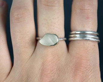 Welsh Sea Glass Sterling Silver Stacking Ring | UK Size S | Minimal Ring | Perfect Stacking Everyday Ring | Recycled Beach Jewellery