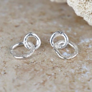 Dangle Studs Molten Circle Sterling Silver Earrings | Minimalistic Everyday Ear Jewellery |Handmade Earrings