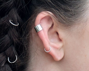 7mm Hammered Sterling Silver Ear Cuff | 7mm Wide Ear Cuff | No Piercing | Hand Textured Hammered Finish Ear Cuff | Minimalistic