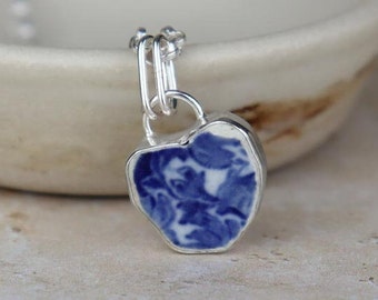 Welsh Sea Pottery Silver Necklace | Recycled Jewellery | Handmade 22" Chain | Gifts For Her | Handmade Sea Pottery Silver Pendant