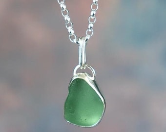 Welsh Sea Glass Silver Necklace | Recycled Jewellery | Handmade 21" Chain | Gifts For Her | Handmade Sea Glass Silver Pendant