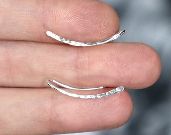 Hammered Ear Climbers Pair Sterling Silver  | Handmade Ear Accessory | Curved Everyday Ear Climber | Silver Modern Earring Minimalist